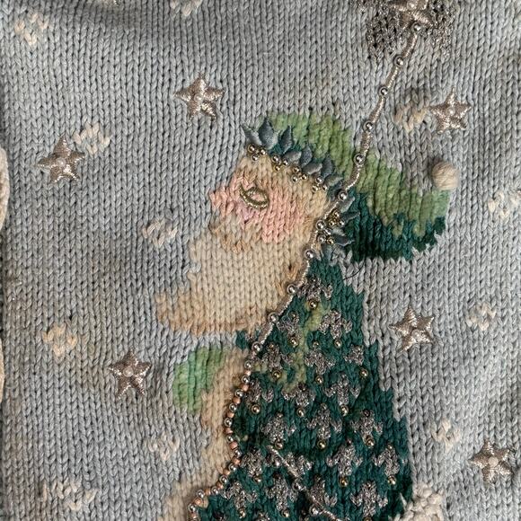 Vintage 90s Marisa Christina Christmas Pastel Blue Knit Cardigan Sweater Plus 2X - Picture 10 of 16